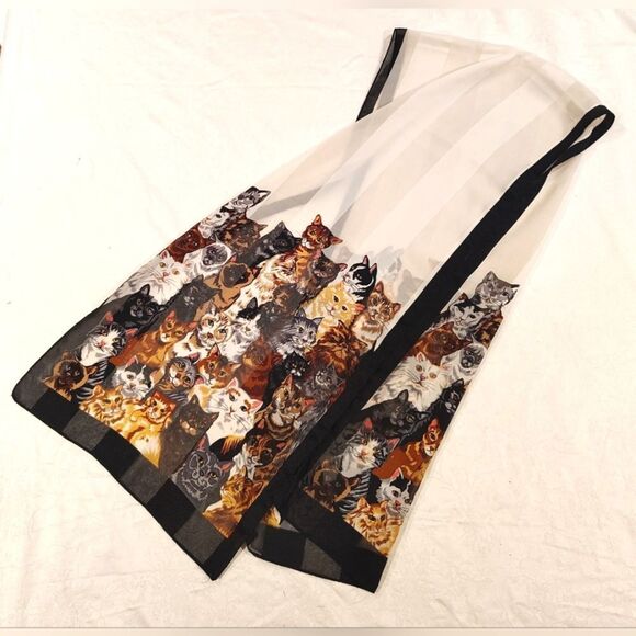 Cat Pattern Long Silk Scarf Kitty Cats Vintage - Picture 3 of 10